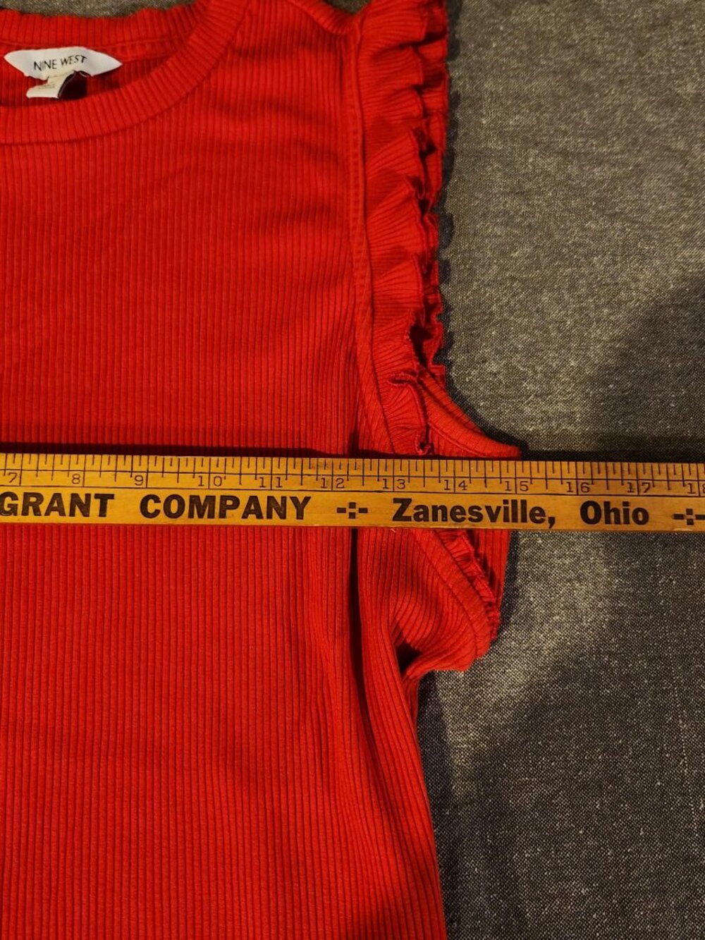 Nine West Ribbed Ruffle Sleeve Top - Picture 6 of 7